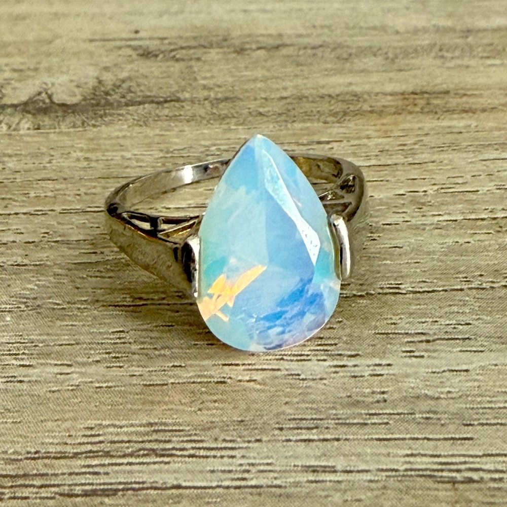 Opalite Teardrop Solid Sterling Silver Stamped 92… - image 1